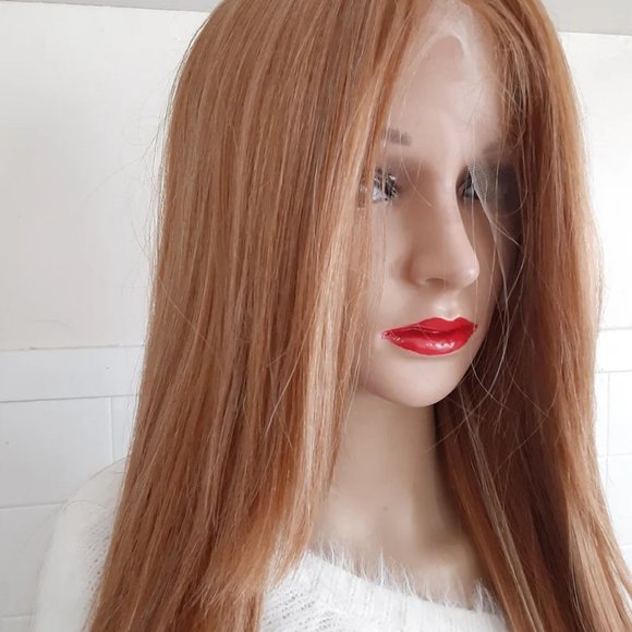 Ginger brown lace front wig with blonde highlights straight
